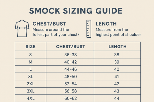 Corrected Smock Sizing Guide - 2 Numbers Only