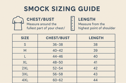 Corrected Smock Sizing Guide - 2 Numbers Only